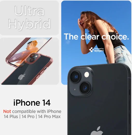 Spigen Ultra Hybrid Apple iPhone 14 Hoesje Back Cover Transparant Roze afbeelding 9