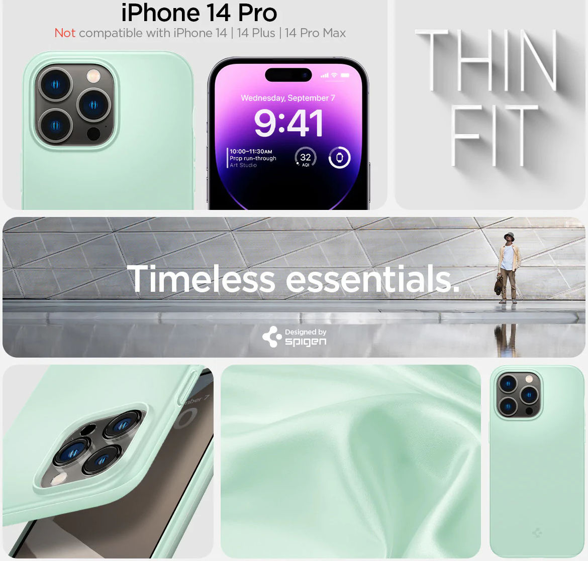 Spigen Thin Fit Apple iPhone 14 Pro Hoesje Back Cover Mint Groen afbeelding 7