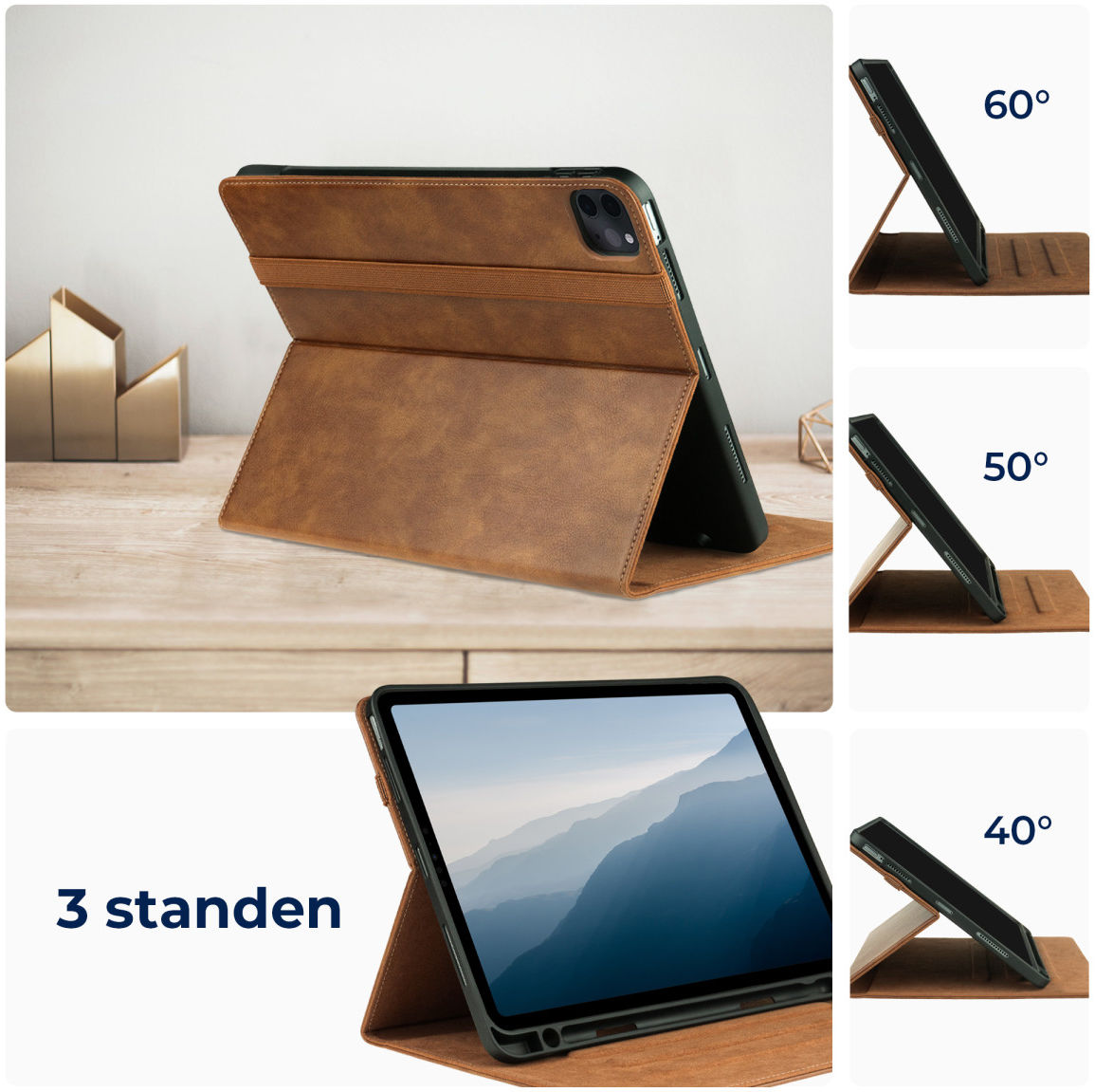 Rosso Element iPad Pro 12.9 (2022/2021/2020/2018) Hoes Book Case Bruin afbeelding 4