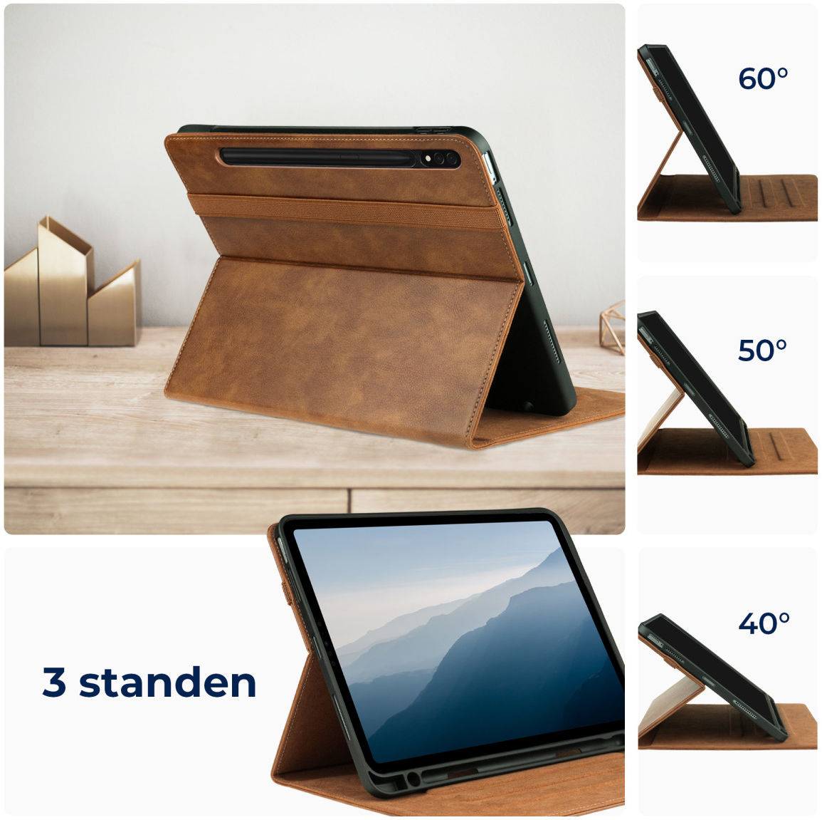 Rosso Element Samsung Galaxy Tab S7/S8 Hoes Book Case Bruin afbeelding 4