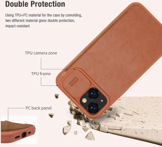 Nillkin Qin Pro Apple iPhone 14 Hoesje Book Case Camera Slider Zwart afbeelding 4