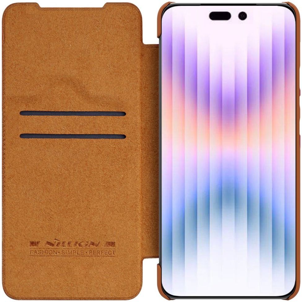 Nillkin Qin Pro iPhone 14 Pro Max Hoesje Book Case Camera Slider Bruin afbeelding 1