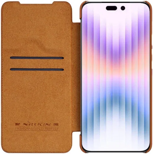Nillkin Qin Pro iPhone 14 Pro Max Hoesje Book Case Camera Slider Bruin afbeelding 1
