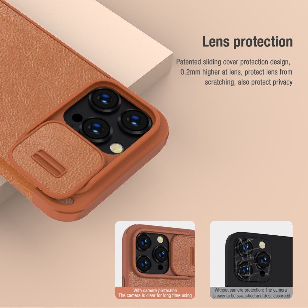 Nillkin Qin Pro iPhone 14 Pro Max Hoesje Book Case Camera Slider Bruin afbeelding 5