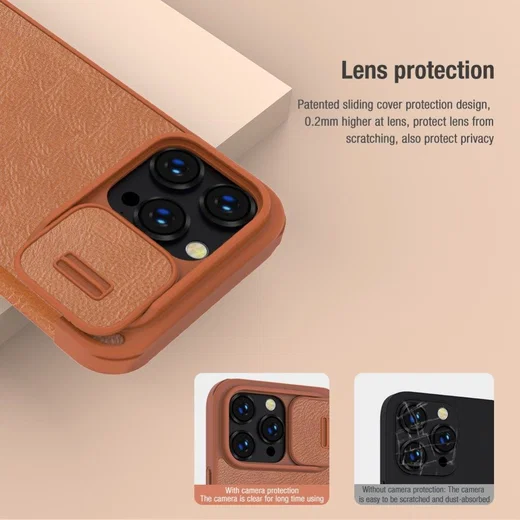 Nillkin Qin Pro iPhone 14 Pro Max Hoesje Book Case Camera Slider Bruin afbeelding 5