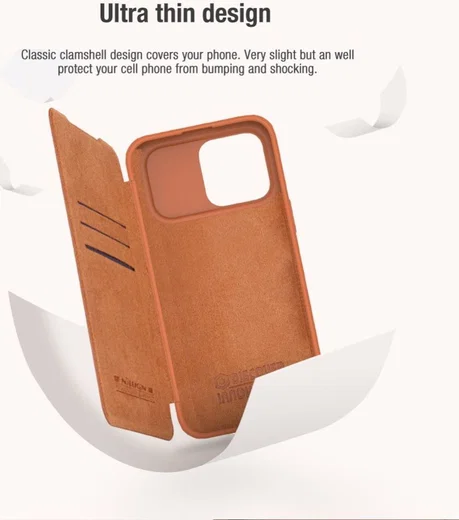 Nillkin Qin Pro iPhone 14 Pro Max Hoesje Book Case Camera Slider Bruin afbeelding 7