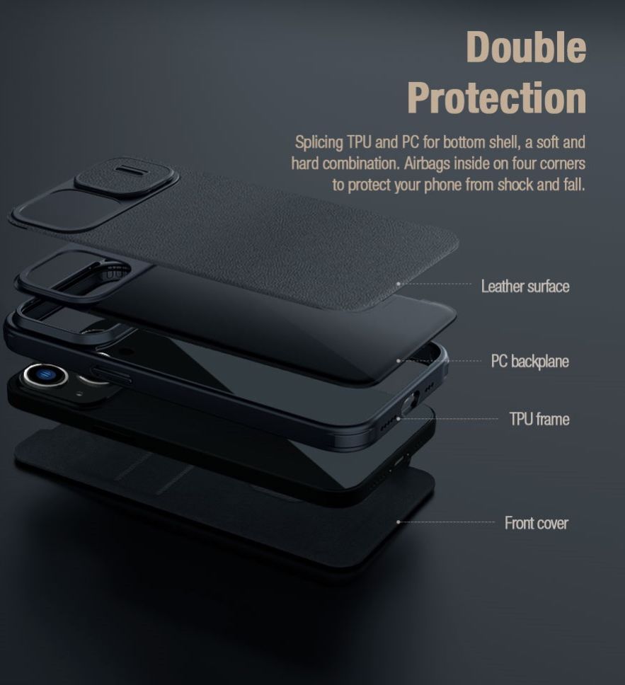 Nillkin Qin Pro iPhone 14 Hoesje Book Case Camera Slider Classic Zwart afbeelding 7