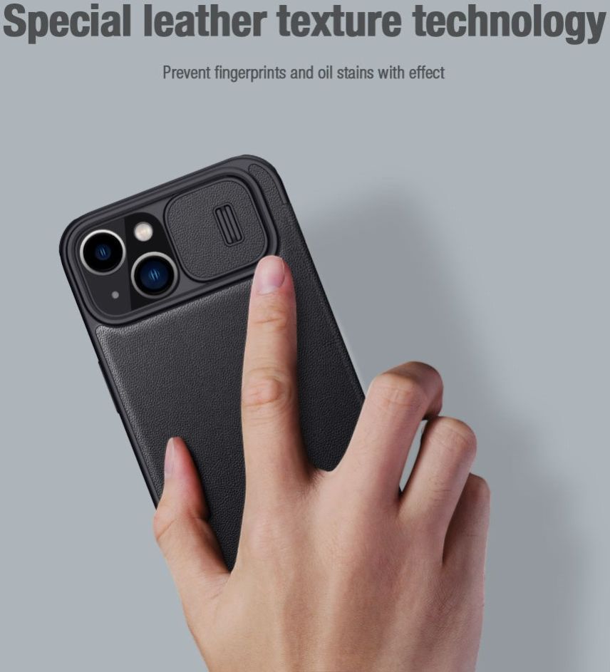 Nillkin Qin Pro iPhone 14 Hoesje Book Case Camera Slider Classic Zwart afbeelding 8