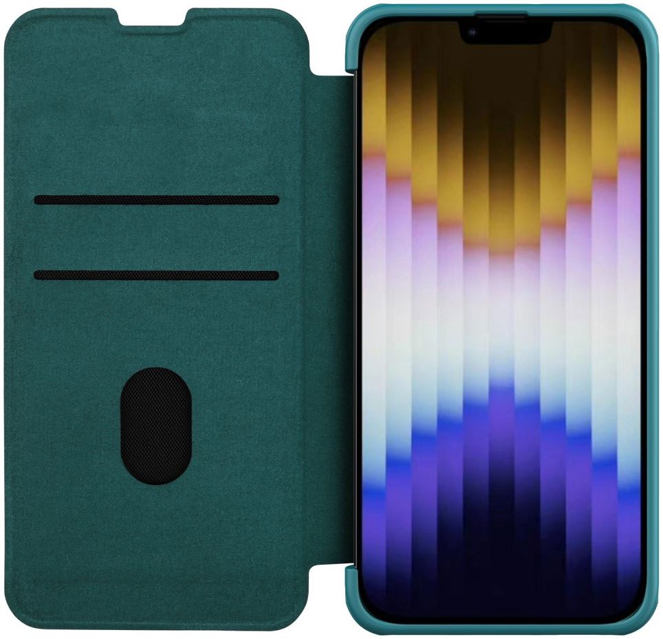 Nillkin Qin Pro iPhone 14 Hoesje Book Case Camera Slider Groen afbeelding 1