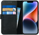 Rosso Deluxe Apple iPhone 14 Hoesje Echt Leer Book Case Zwart