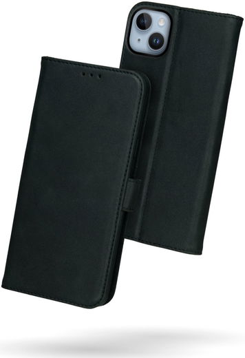 Rosso Deluxe Apple iPhone 14 Hoesje Echt Leer Book Case Zwart afbeelding 2