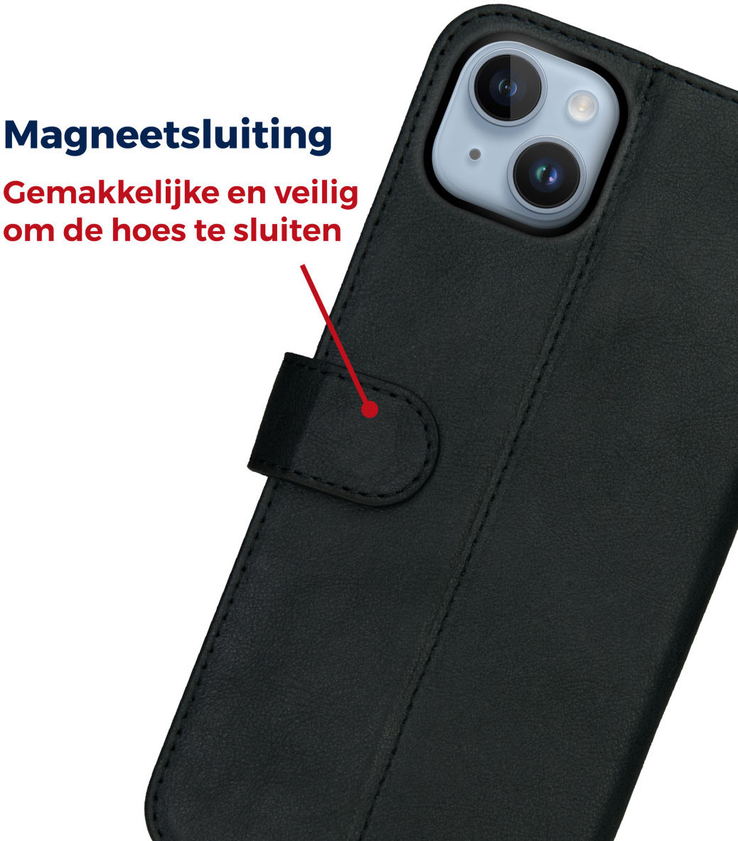 Rosso Deluxe Apple iPhone 14 Hoesje Echt Leer Book Case Zwart afbeelding 6