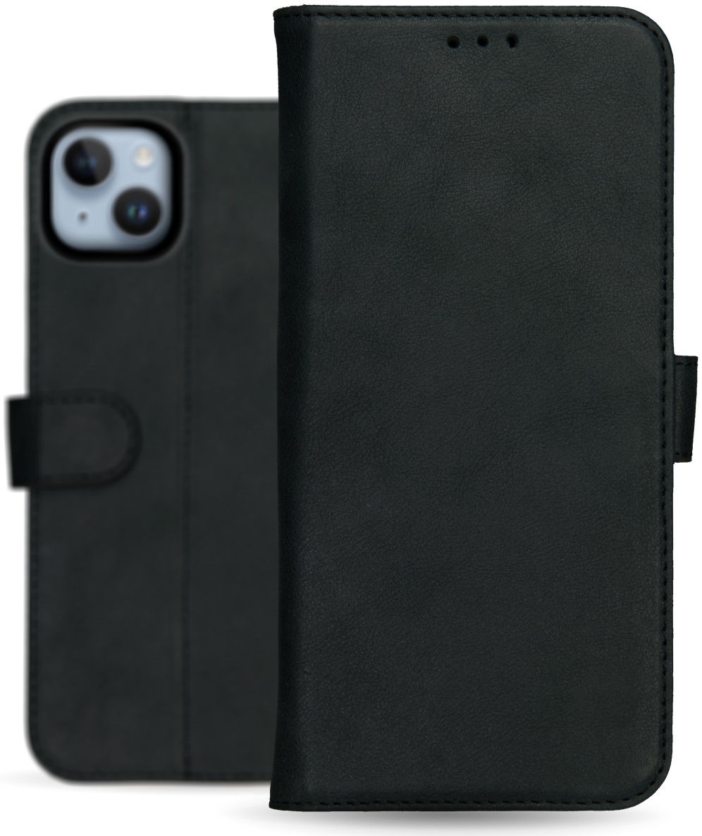 Rosso Deluxe Apple iPhone 14 Hoesje Echt Leer Book Case Zwart afbeelding 10