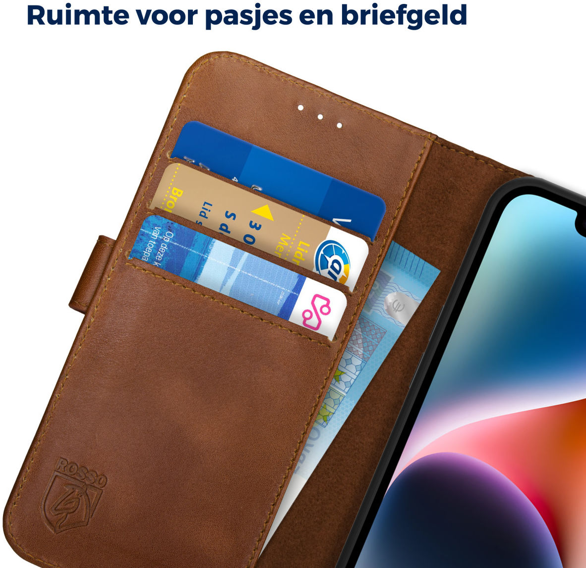 Rosso Deluxe Apple iPhone 14 Hoesje Echt Leer Book Case Bruin afbeelding 7