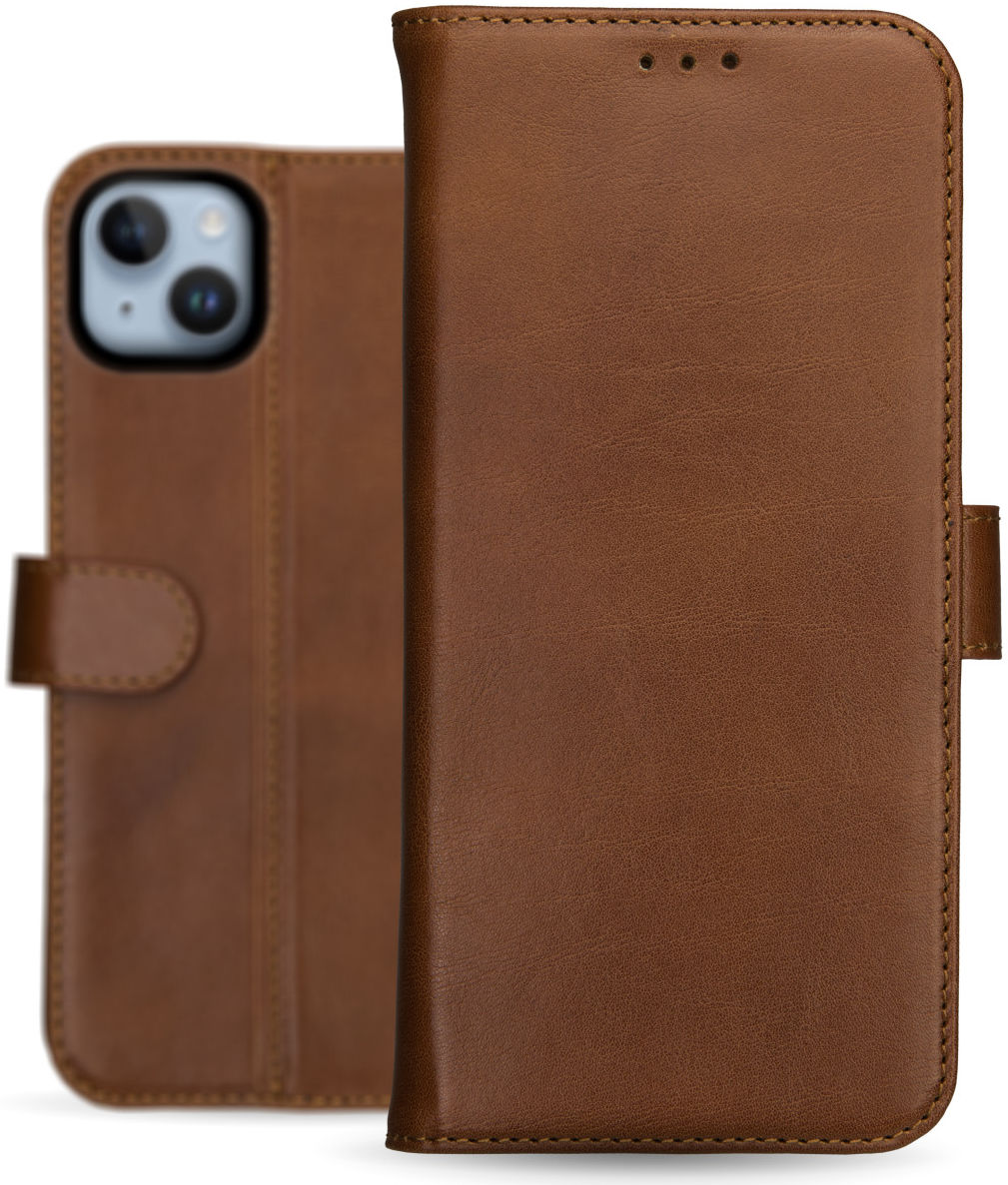 Rosso Deluxe Apple iPhone 14 Hoesje Echt Leer Book Case Bruin afbeelding 10