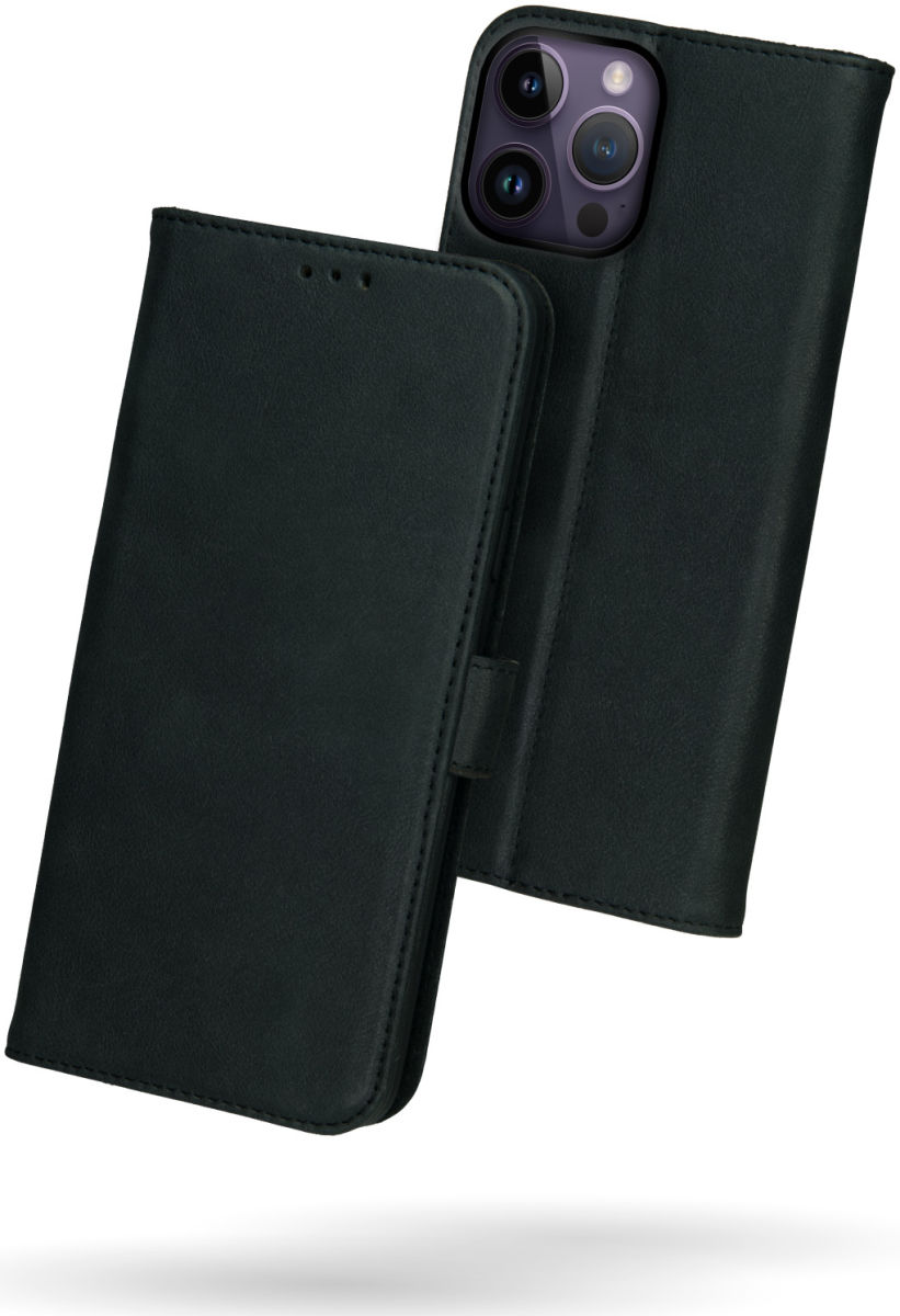 Rosso Deluxe Apple iPhone 14 Pro Hoesje Echt Leer Book Case Zwart afbeelding 2
