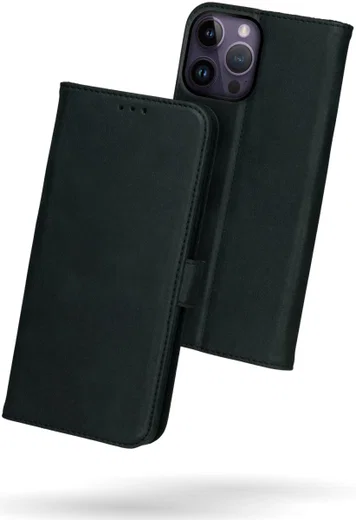 Rosso Deluxe Apple iPhone 14 Pro Hoesje Echt Leer Book Case Zwart afbeelding 2