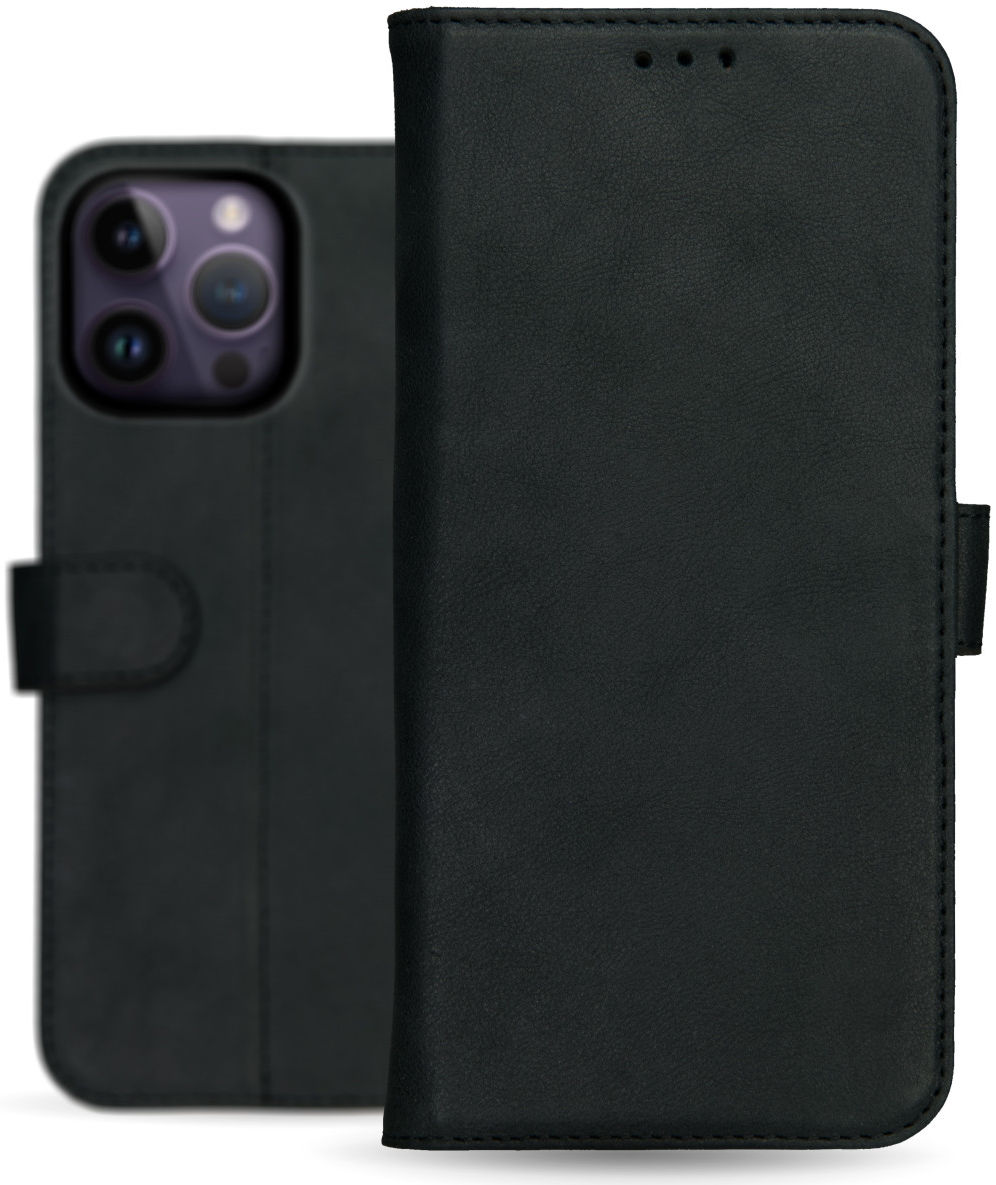 Rosso Deluxe Apple iPhone 14 Pro Hoesje Echt Leer Book Case Zwart afbeelding 10