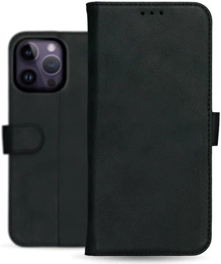 Rosso Deluxe Apple iPhone 14 Pro Hoesje Echt Leer Book Case Zwart afbeelding 10
