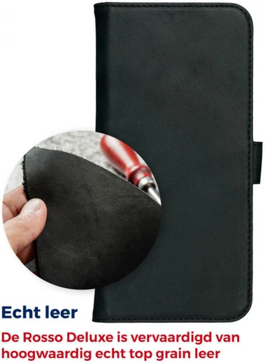 Rosso Deluxe Apple iPhone 14 Pro Hoesje Echt Leer Book Case Zwart afbeelding 9