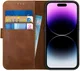 Rosso Deluxe Apple iPhone 14 Pro Hoesje Echt Leer Book Case Bruin afbeelding 1