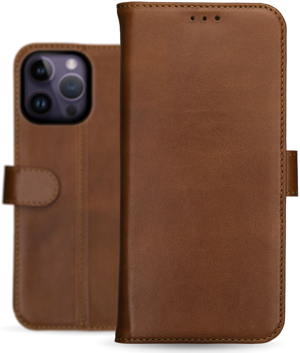 Rosso Deluxe Apple iPhone 14 Pro Hoesje Echt Leer Book Case Bruin afbeelding 10