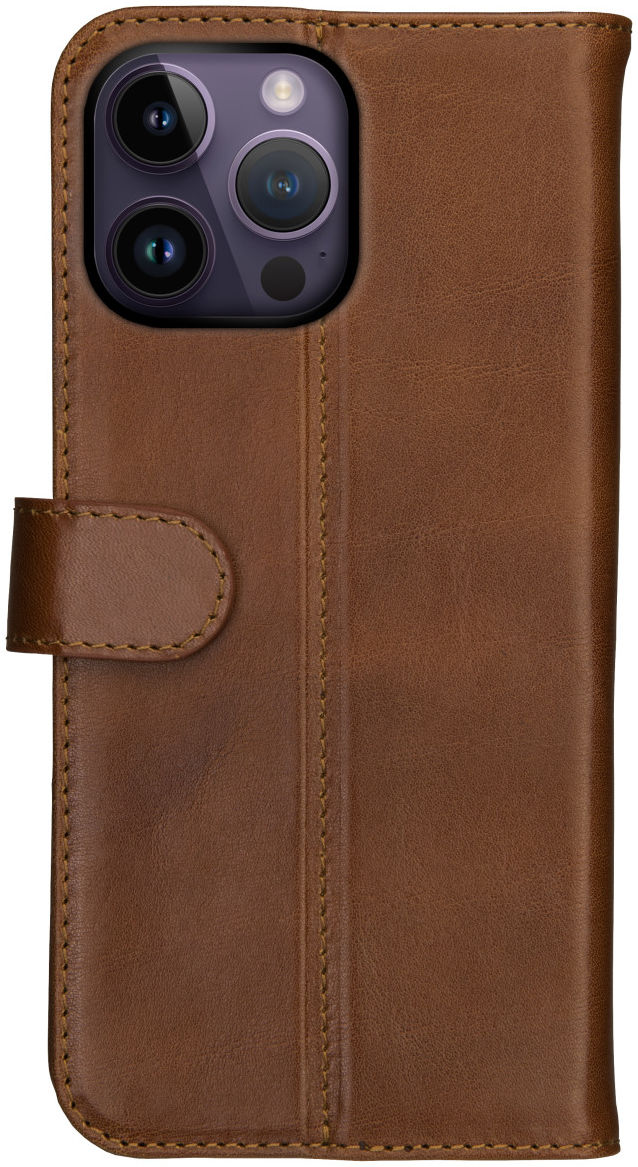 Rosso Deluxe Apple iPhone 14 Pro Hoesje Echt Leer Book Case Bruin afbeelding 11
