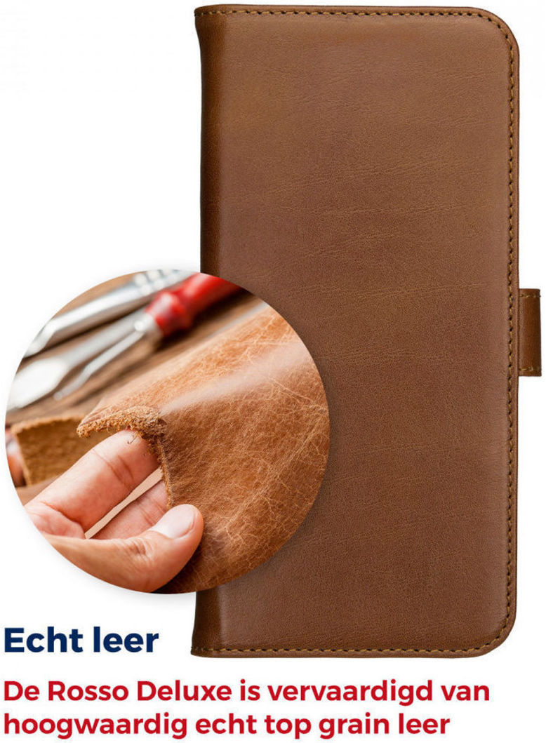 Rosso Deluxe Apple iPhone 14 Pro Hoesje Echt Leer Book Case Bruin afbeelding 9