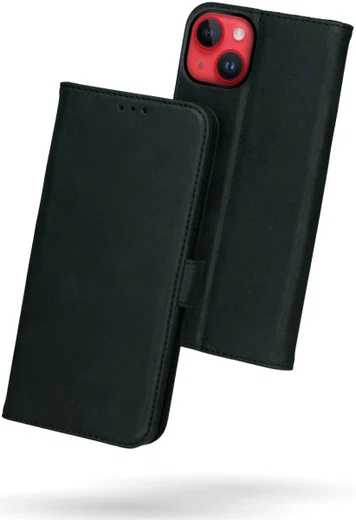 Rosso Deluxe Apple iPhone 14 Plus Hoesje Echt Leer Book Case Zwart afbeelding 2