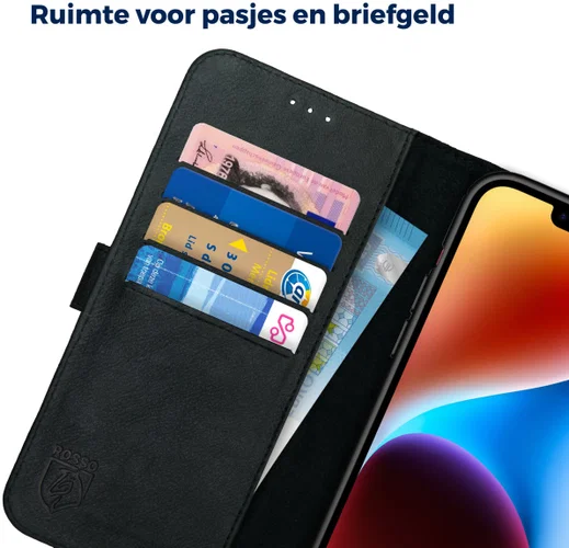 Rosso Deluxe Apple iPhone 14 Plus Hoesje Echt Leer Book Case Zwart afbeelding 5