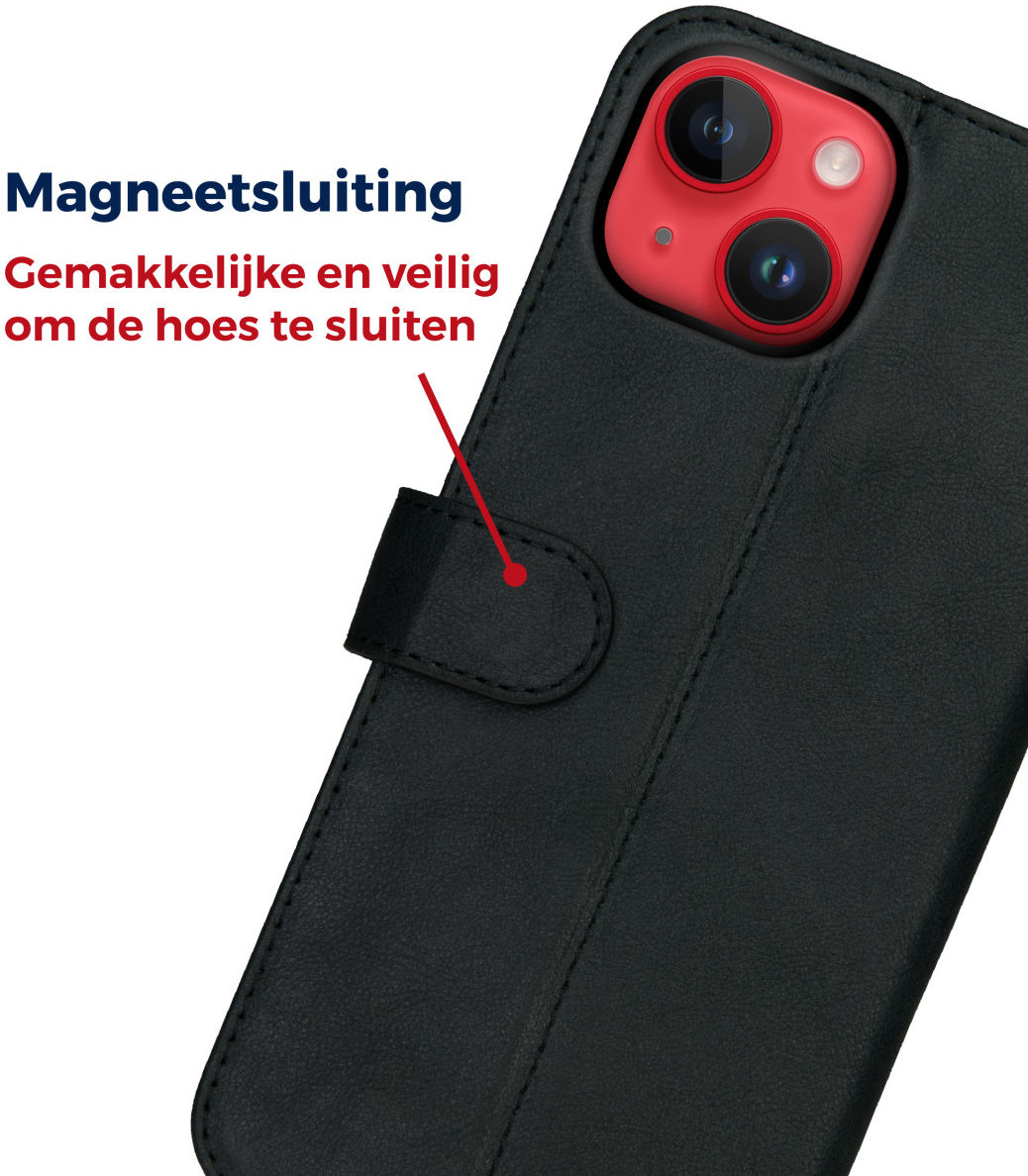 Rosso Deluxe Apple iPhone 14 Plus Hoesje Echt Leer Book Case Zwart afbeelding 7