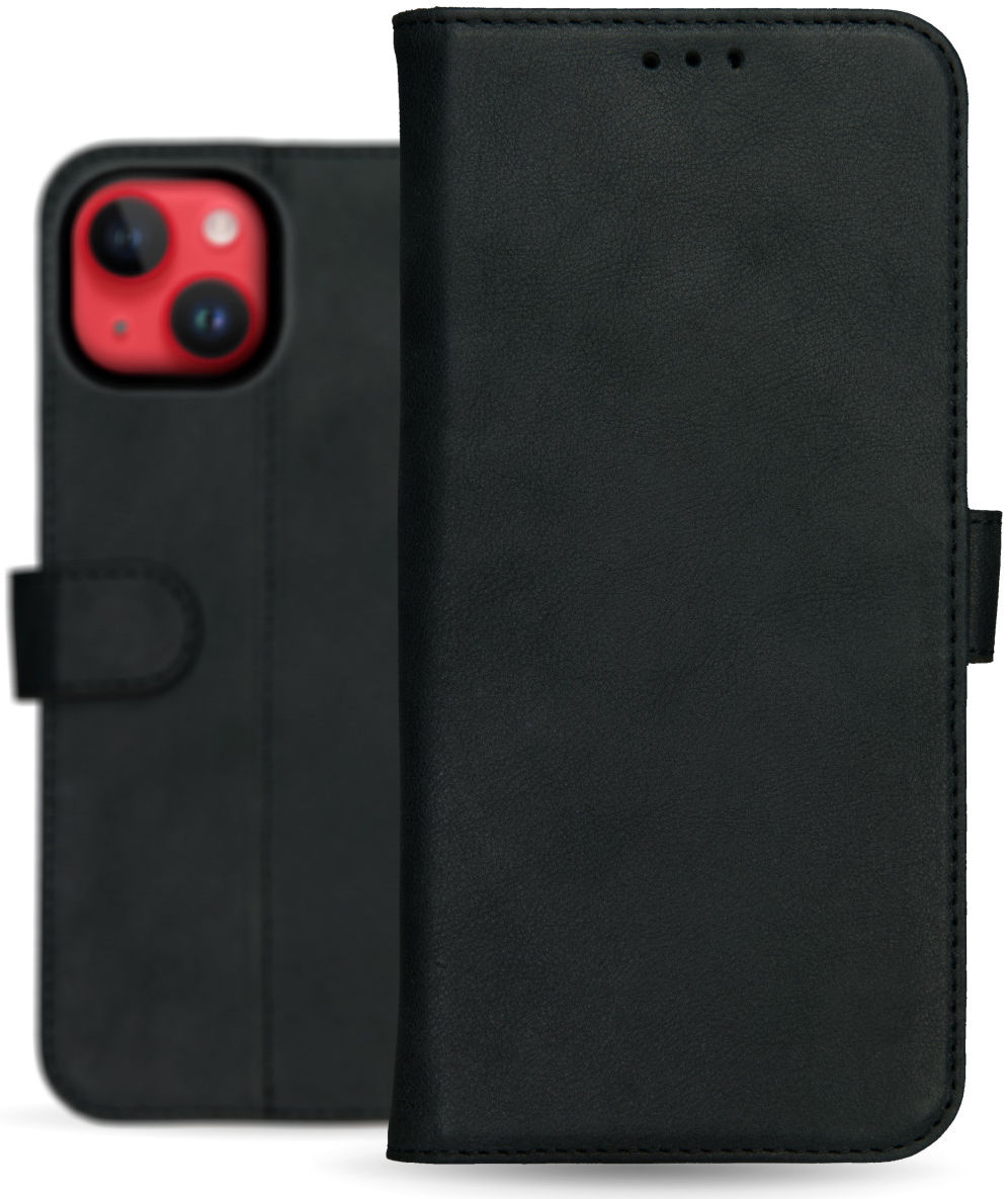 Rosso Deluxe Apple iPhone 14 Plus Hoesje Echt Leer Book Case Zwart afbeelding 11