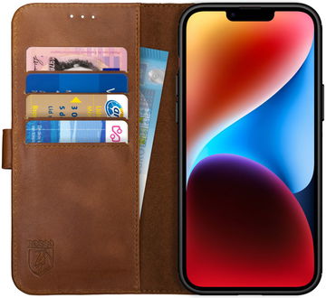 Rosso Deluxe Apple iPhone 14 Plus Hoesje Echt Leer Book Case Bruin
