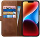 Rosso Deluxe Apple iPhone 14 Plus Hoesje Echt Leer Book Case Bruin afbeelding 1