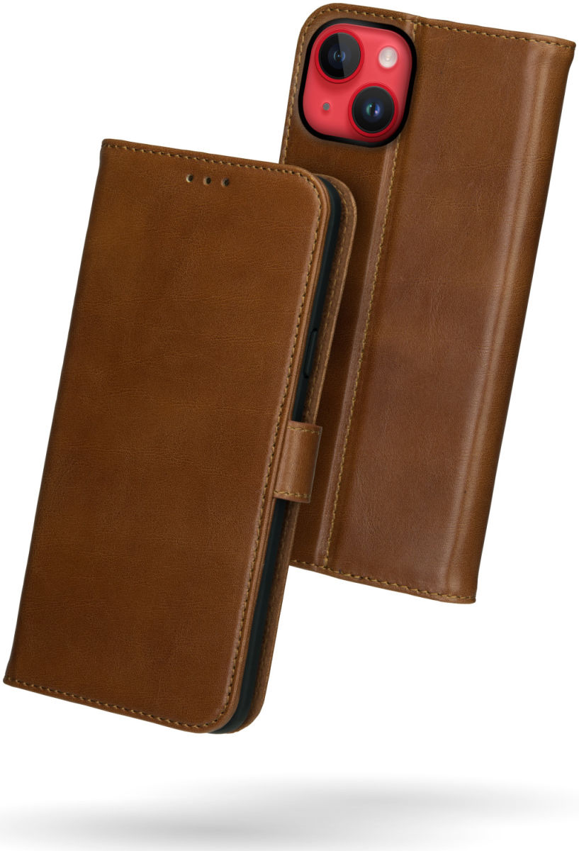 Rosso Deluxe Apple iPhone 14 Plus Hoesje Echt Leer Book Case Bruin afbeelding 2