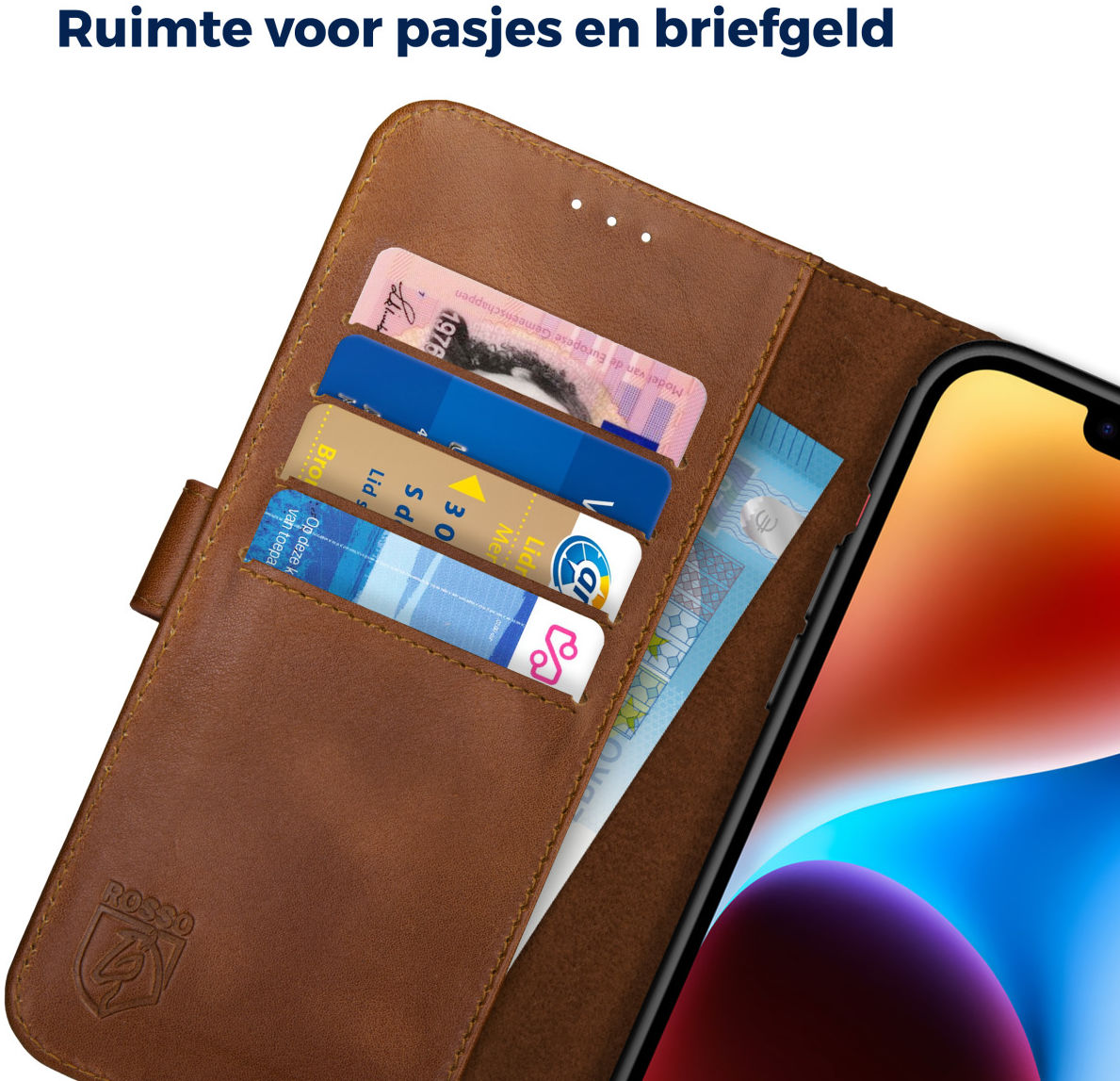 Rosso Deluxe Apple iPhone 14 Plus Hoesje Echt Leer Book Case Bruin afbeelding 5