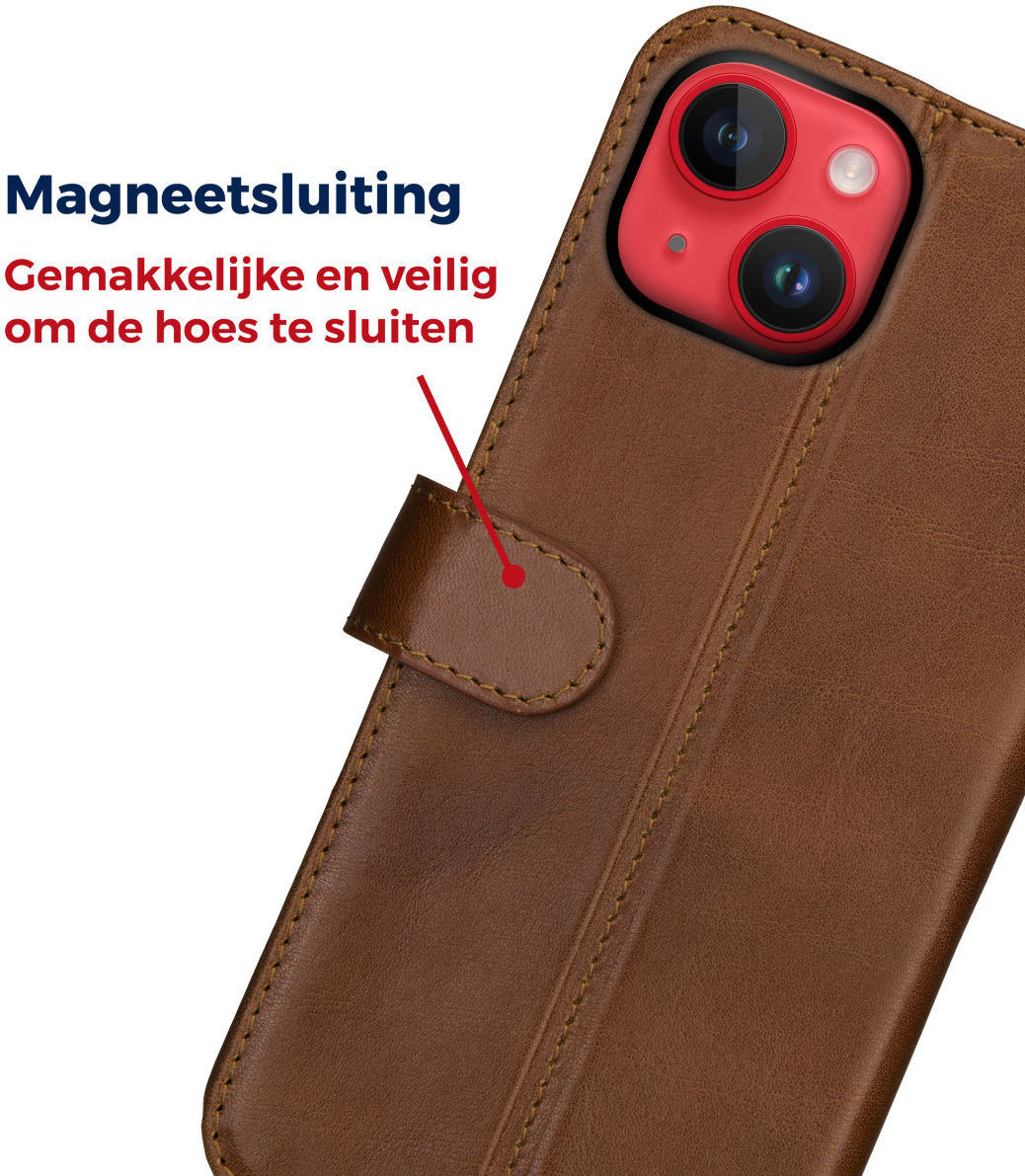 Rosso Deluxe Apple iPhone 14 Plus Hoesje Echt Leer Book Case Bruin afbeelding 6
