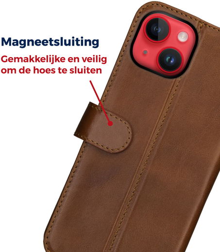 Rosso Deluxe Apple iPhone 14 Plus Hoesje Echt Leer Book Case Bruin afbeelding 6