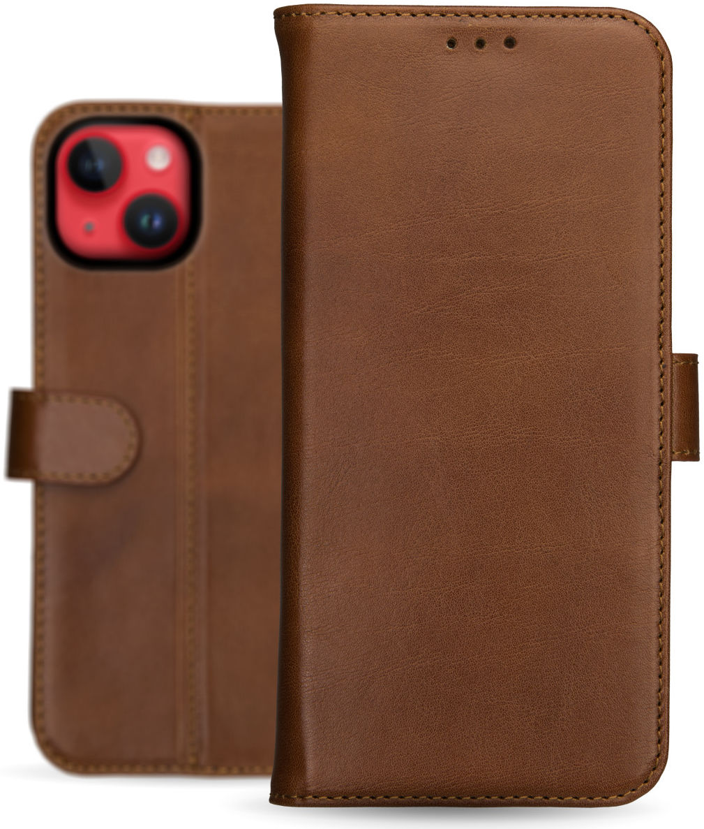 Rosso Deluxe Apple iPhone 14 Plus Hoesje Echt Leer Book Case Bruin afbeelding 11