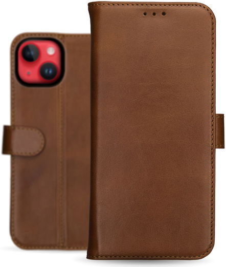 Rosso Deluxe Apple iPhone 14 Plus Hoesje Echt Leer Book Case Bruin afbeelding 11