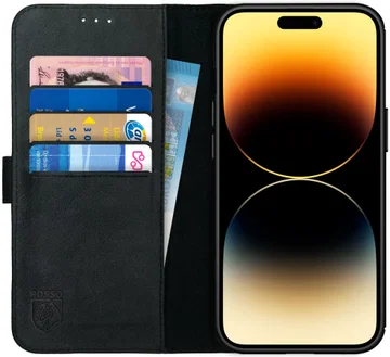 Rosso Deluxe Apple iPhone 14 Pro Max Hoesje Echt Leer Book Case Zwart