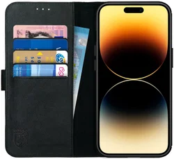 Rosso Deluxe Apple iPhone 14 Pro Max Hoesje Echt Leer Book Case Zwart afbeelding