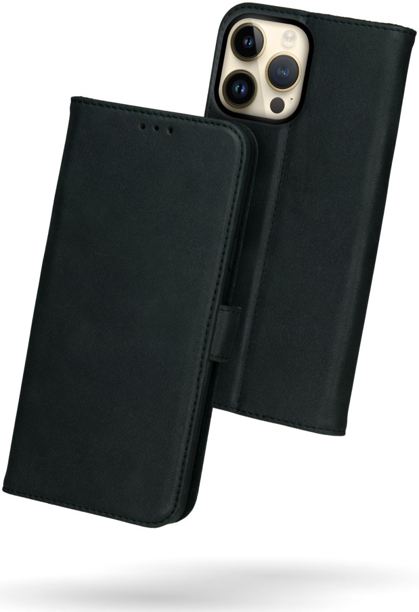 Rosso Deluxe Apple iPhone 14 Pro Max Hoesje Echt Leer Book Case Zwart afbeelding 2