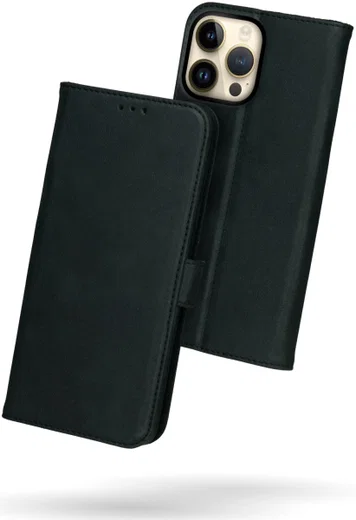 Rosso Deluxe Apple iPhone 14 Pro Max Hoesje Echt Leer Book Case Zwart afbeelding 2