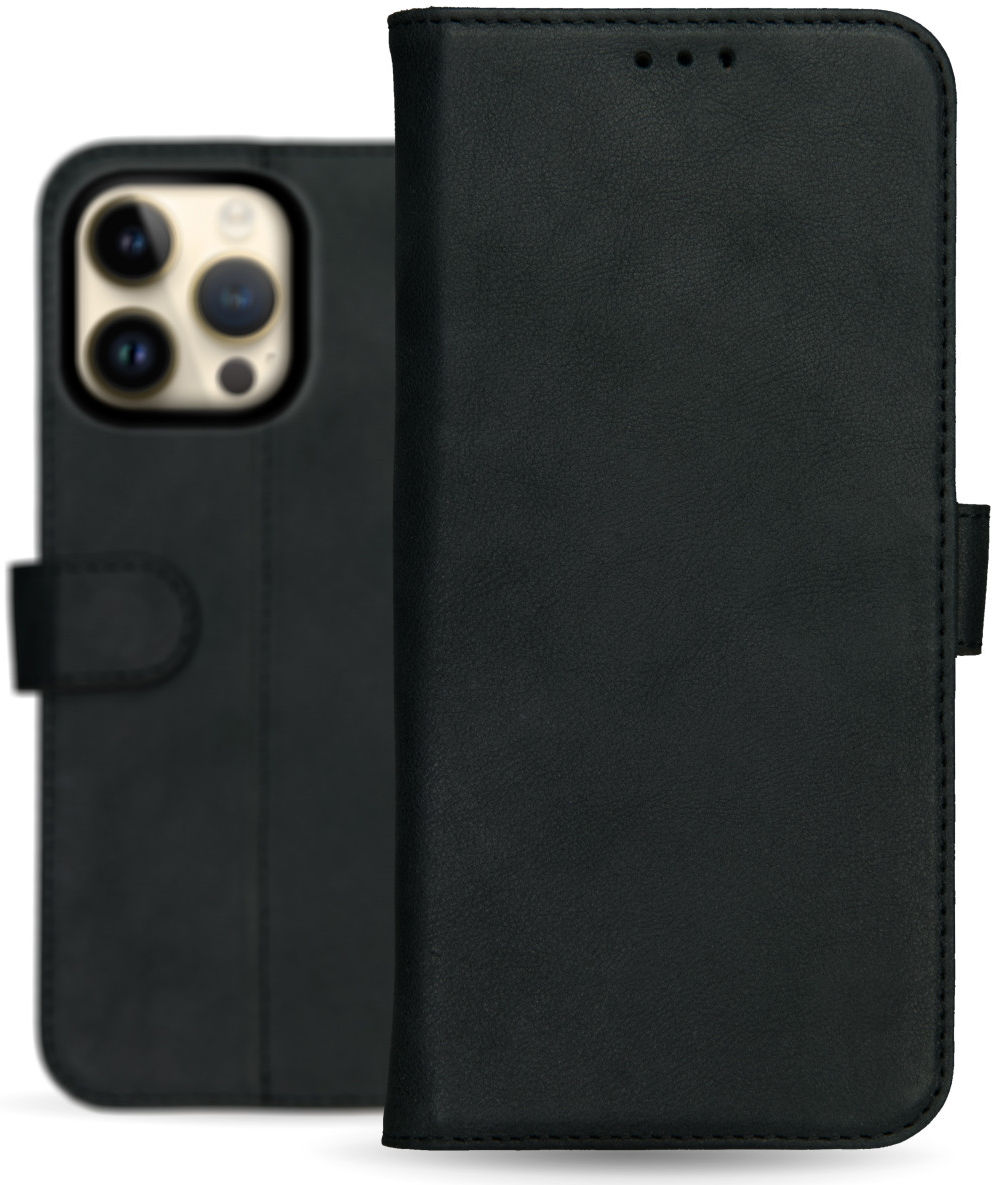 Rosso Deluxe Apple iPhone 14 Pro Max Hoesje Echt Leer Book Case Zwart afbeelding 11