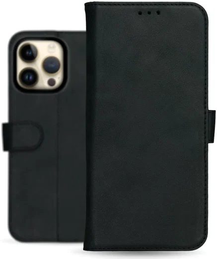 Rosso Deluxe Apple iPhone 14 Pro Max Hoesje Echt Leer Book Case Zwart afbeelding 11