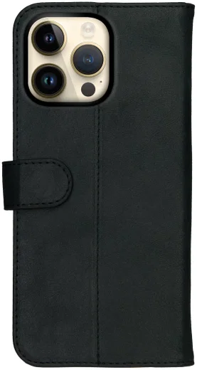 Rosso Deluxe Apple iPhone 14 Pro Max Hoesje Echt Leer Book Case Zwart afbeelding 12