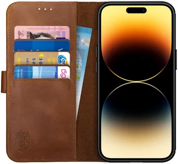Rosso Deluxe Apple iPhone 14 Pro Max Hoesje Echt Leer Book Case Bruin