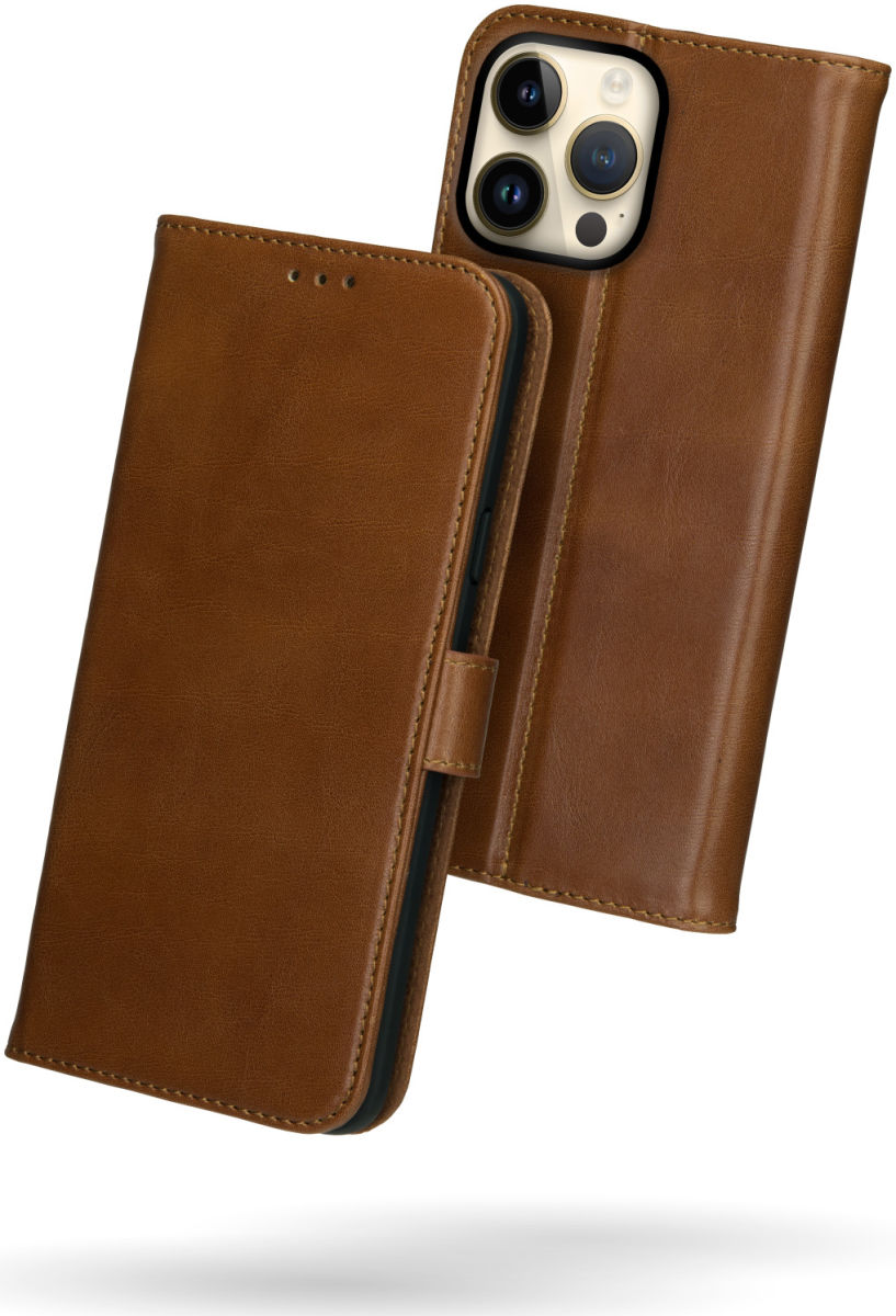 Rosso Deluxe Apple iPhone 14 Pro Max Hoesje Echt Leer Book Case Bruin afbeelding 2