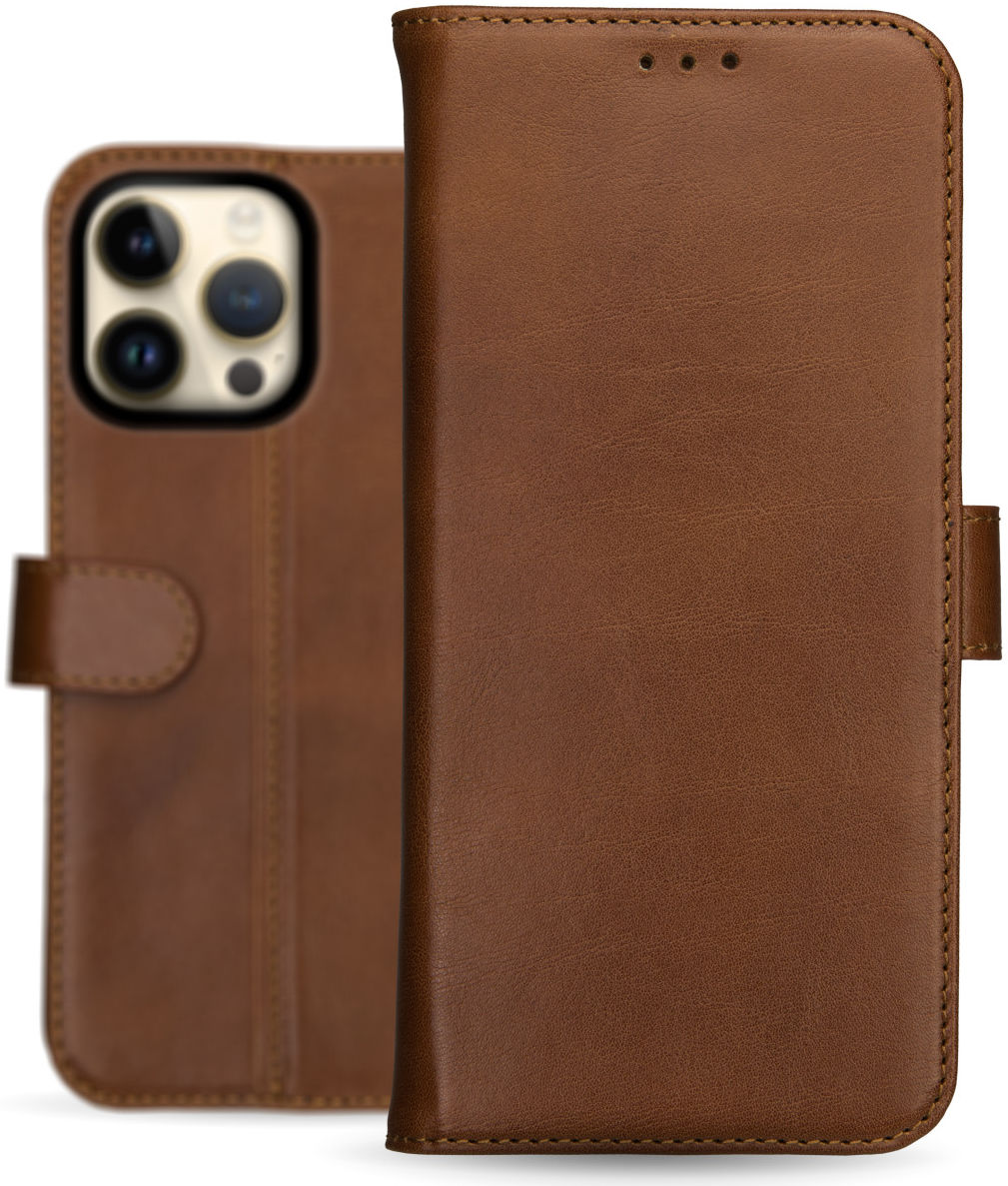 Rosso Deluxe Apple iPhone 14 Pro Max Hoesje Echt Leer Book Case Bruin afbeelding 10